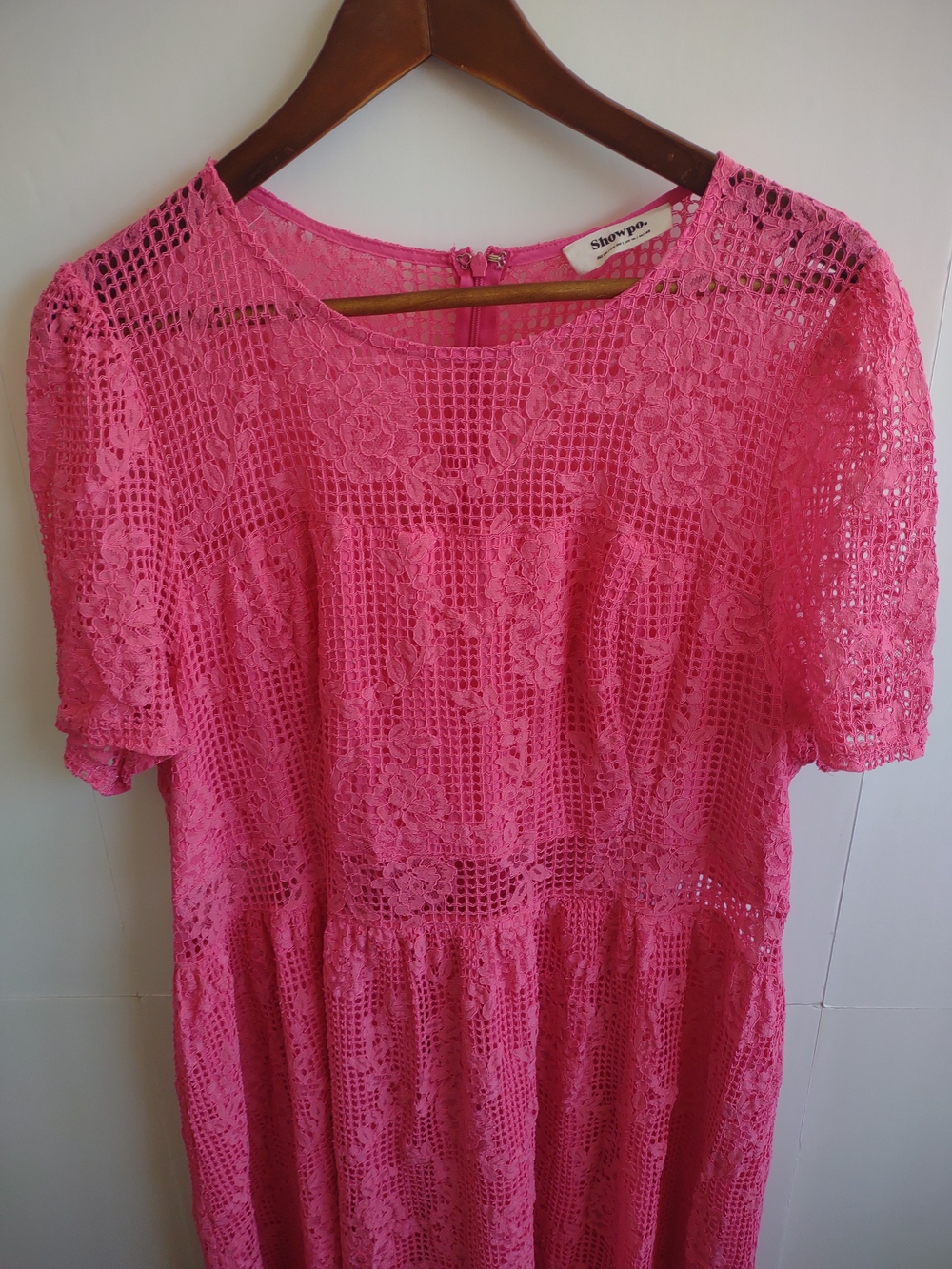 Showpo Leon Short Sleeve Pink Crochet Lace Dress - Picture 7 of 10